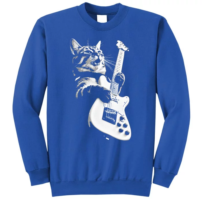 Rock Cat Playing Guitar Funny Guitar Cat Tall Sweatshirt