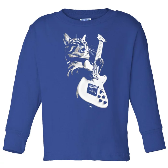 Rock Cat Playing Guitar Funny Guitar Cat Toddler Long Sleeve Shirt