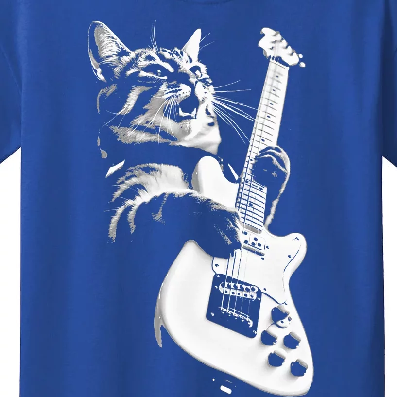 Rock Cat Playing Guitar Funny Guitar Cat Kids T-Shirt