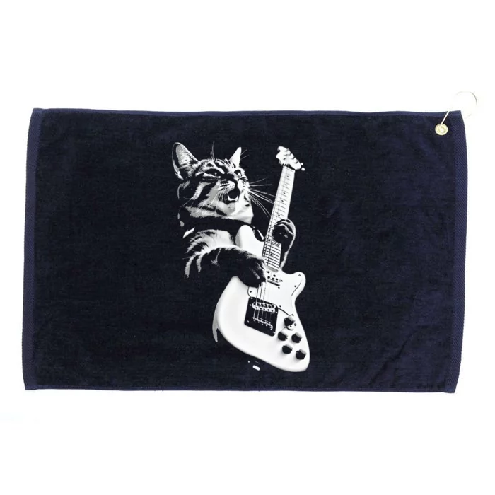 Rock Cat Playing Guitar Funny Guitar Cat Grommeted Golf Towel