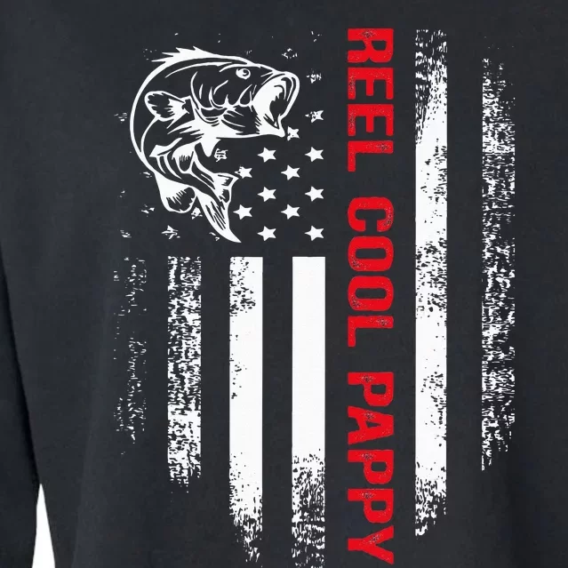 Reel Cool Pappy American Flag Fishing Father's Day Cropped Pullover Crew