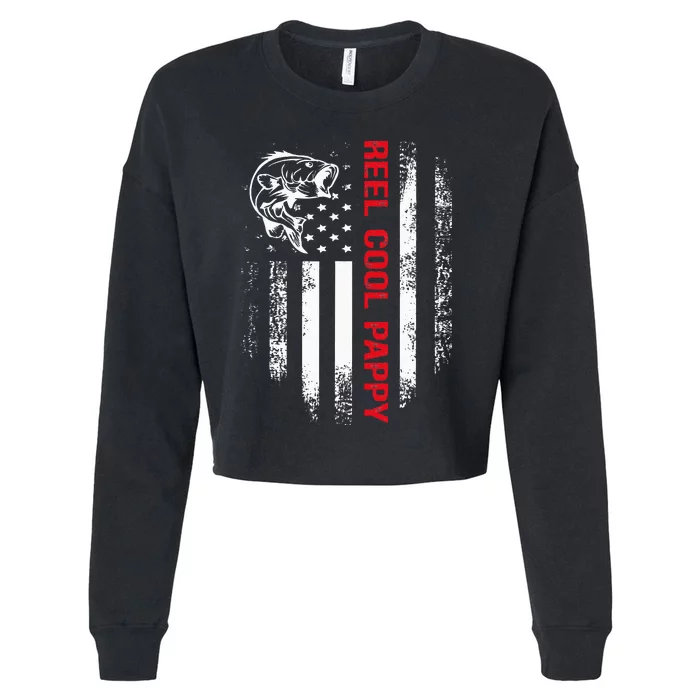 Reel Cool Pappy American Flag Fishing Father's Day Cropped Pullover Crew