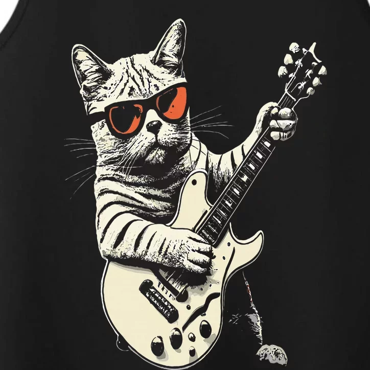 Rock Cat Playing Guitar Rock Kitty Funny Guitar Cat Performance Tank