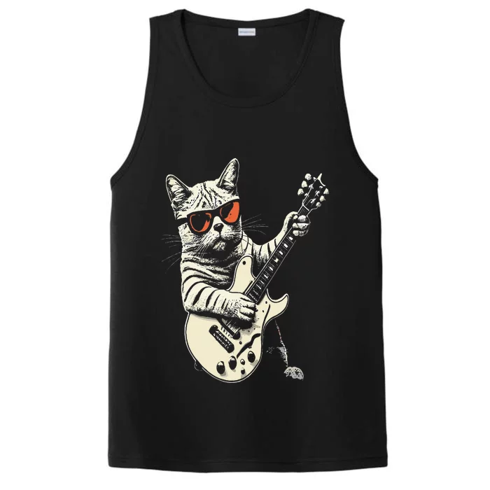 Rock Cat Playing Guitar Rock Kitty Funny Guitar Cat Performance Tank