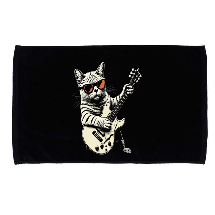 Rock Cat Playing Guitar Rock Kitty Funny Guitar Cat Microfiber Hand Towel