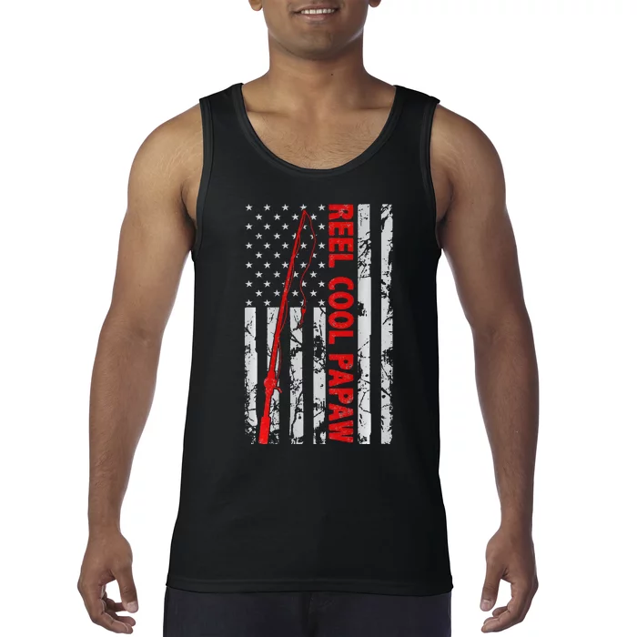 Reel Cool Papaw Fishing American Flag gift for Fisherman Tank Top