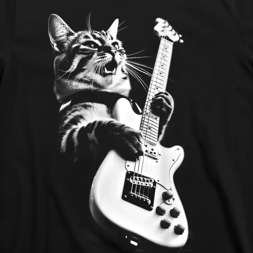 Rock Cat Playing Guitar Funny Guitar Cat T-Shirt