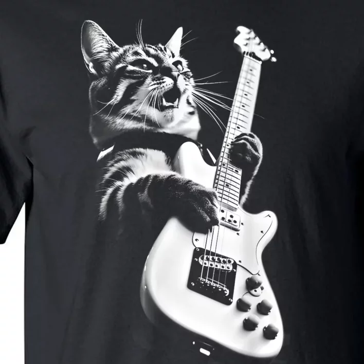 Rock Cat Playing Guitar Funny Guitar Cat Tall T-Shirt