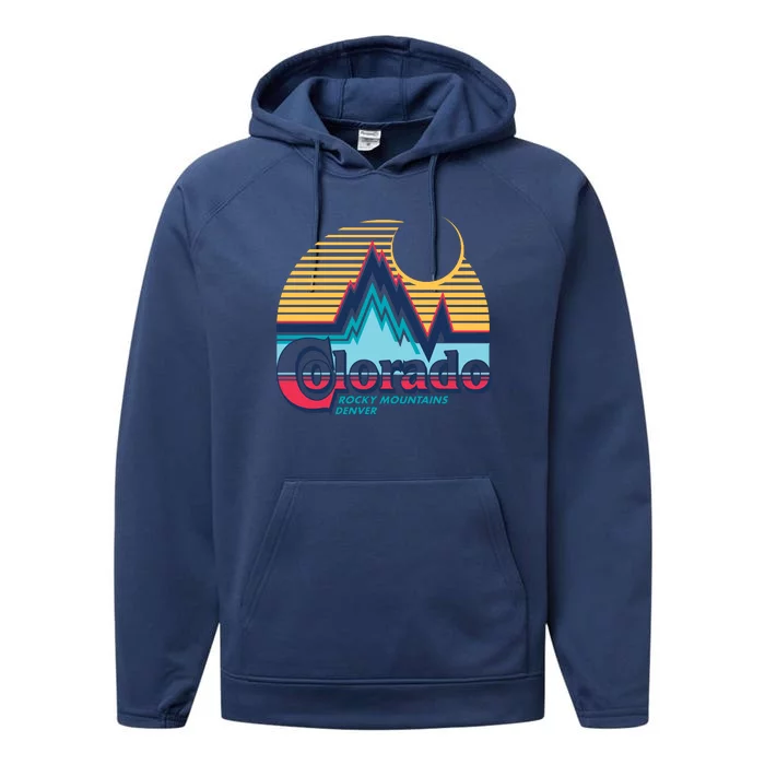 Retro Colorado Rocky Mountains Performance Fleece Hoodie