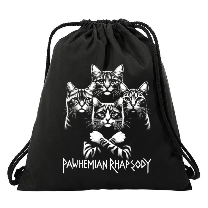 Retro Cat Rock Music Concert Band Women Funny Cat Drawstring Bag