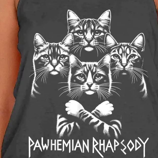 Retro Cat Rock Music Concert Band Women Funny Cat Women's Knotted Racerback Tank