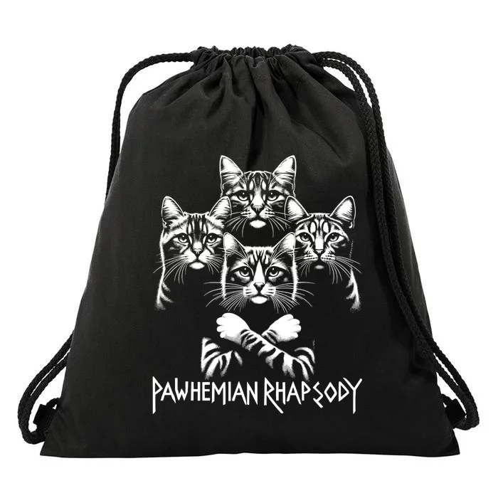 Retro Cat Rock Music Concert Band Funny Cat Drawstring Bag