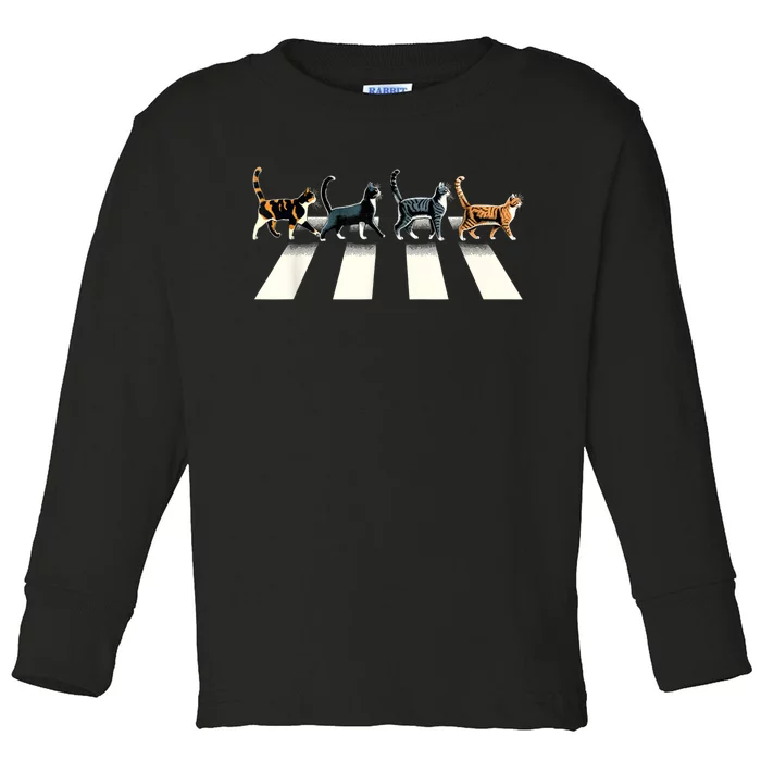 Retro Cat Rock And Roll Music Gift Funny Cat Toddler Long Sleeve Shirt