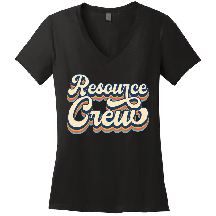 Resource Crew Retro Resource Teacher School Teacher Women's V-Neck T-Shirt