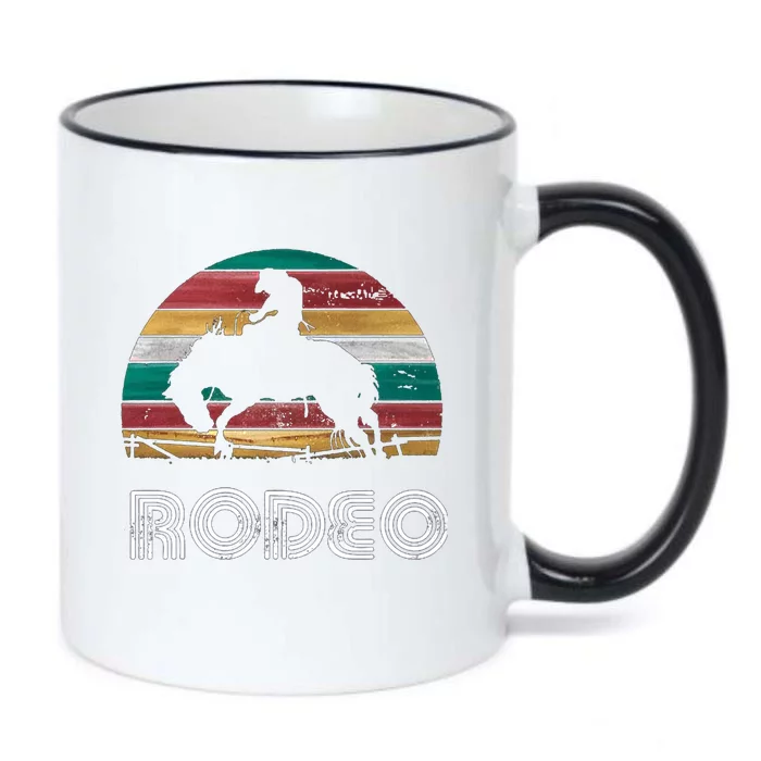 Rainbow Cow Rodeo Bucking Bronco Horse Retro Style Gift Black Color Changing Mug