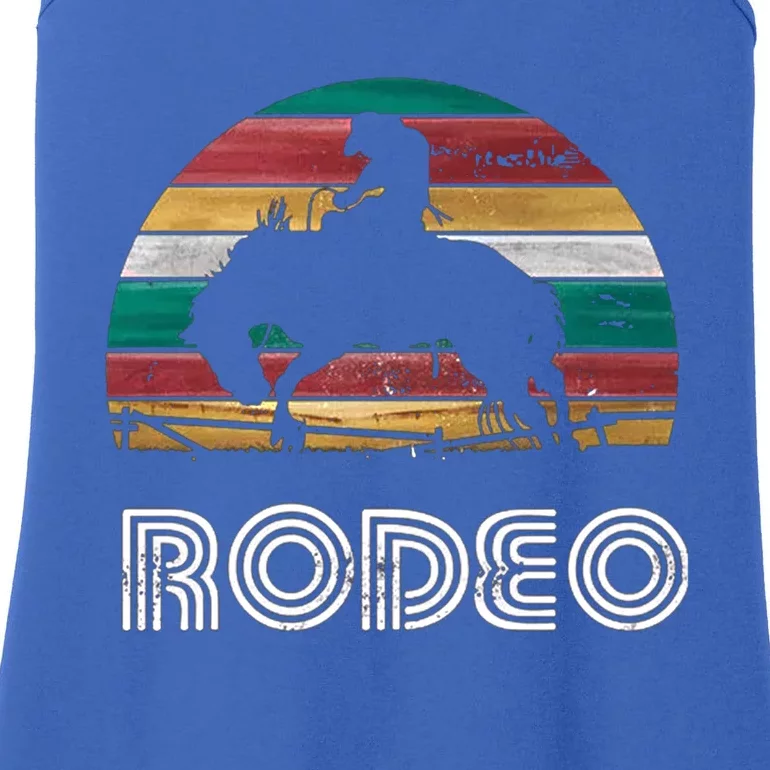 Rainbow Cow Rodeo Bucking Bronco Horse Retro Style Gift Ladies Essential Tank