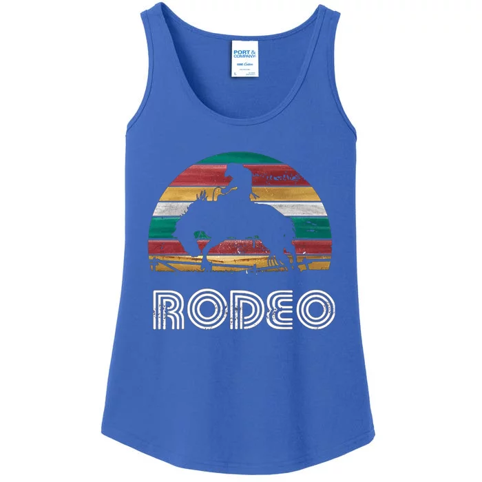 Rainbow Cow Rodeo Bucking Bronco Horse Retro Style Gift Ladies Essential Tank