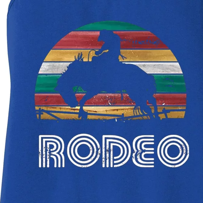 Rainbow Cow Rodeo Bucking Bronco Horse Retro Style Gift Women's Racerback Tank