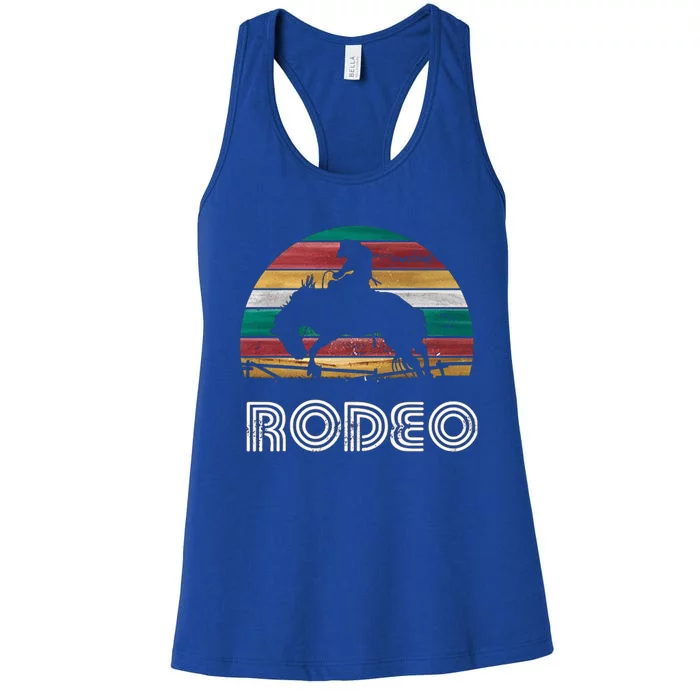 Rainbow Cow Rodeo Bucking Bronco Horse Retro Style Gift Women's Racerback Tank