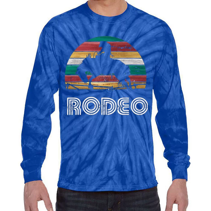 Rainbow Cow Rodeo Bucking Bronco Horse Retro Style Gift Tie-Dye Long Sleeve Shirt