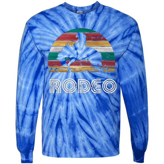 Rainbow Cow Rodeo Bucking Bronco Horse Retro Style Gift Tie-Dye Long Sleeve Shirt