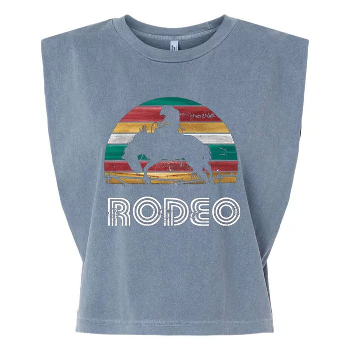 Rainbow Cow Rodeo Bucking Bronco Horse Retro Style Gift Garment-Dyed Women's Muscle Tee