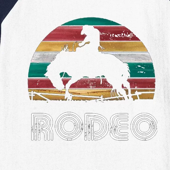 Rainbow Cow Rodeo Bucking Bronco Horse Retro Style Gift Baseball Sleeve Shirt