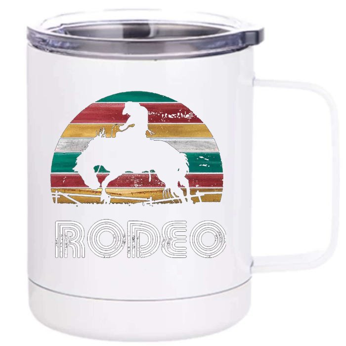 Rainbow Cow Rodeo Bucking Bronco Horse Retro Style Gift Front & Back 12oz Stainless Steel Tumbler Cup