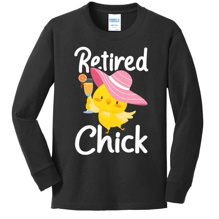 Retired Chick Retiree Retirement Pension Retiring Kids Long Sleeve Shirt