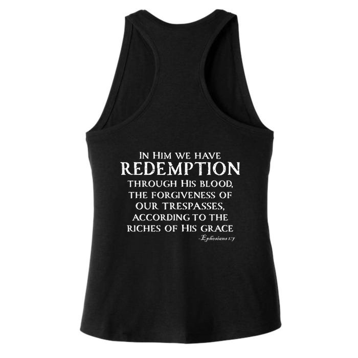 Redeemed Collection Redeemed By The Blood Of Jesus Ephesians 1:7 Front And Back Front & Back Ladies Tri-Blend Wicking Tank