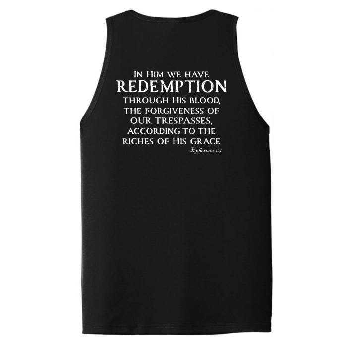 Redeemed Collection Redeemed By The Blood Of Jesus Ephesians 1:7 Front And Back Front & Back Performance Tank