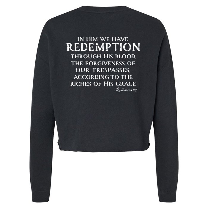 Redeemed Collection Redeemed By The Blood Of Jesus Ephesians 1:7 Front And Back Front & Back Cropped Pullover Crew