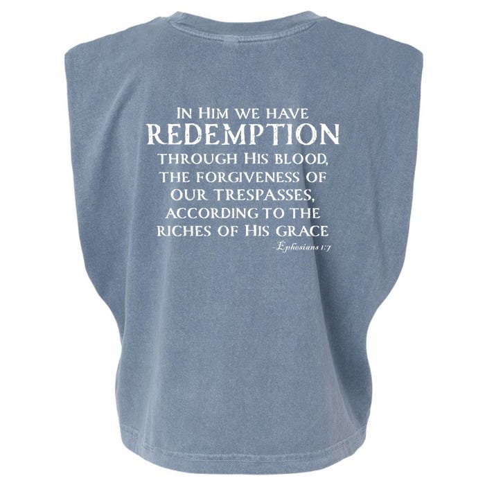 Redeemed Collection Redeemed By The Blood Of Jesus Ephesians 1:7 Front And Back Front & Back Garment-Dyed Women's Muscle Tee