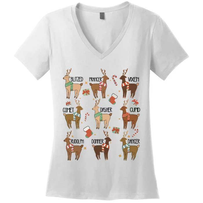 Retro Christmas Reindeer Rudolph Women's V-Neck T-Shirt