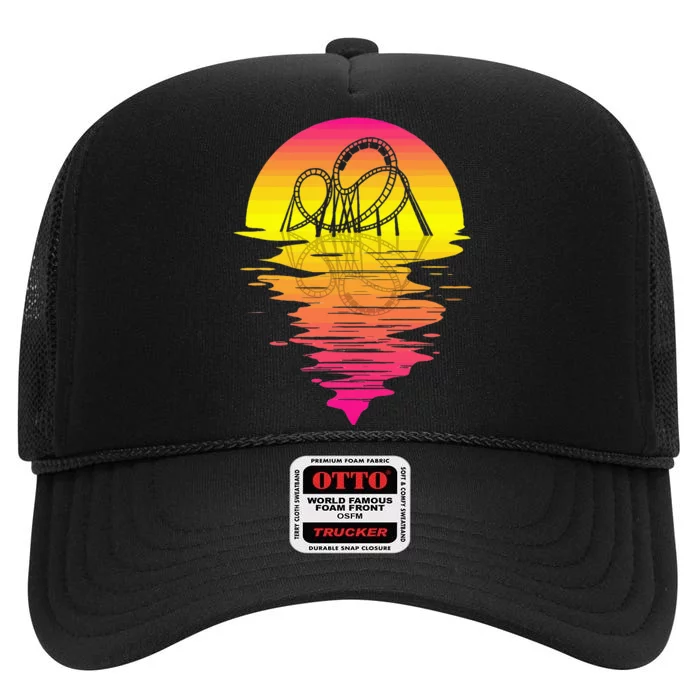 Roller Coaster Retro 80s Vintage Retro Sunset High Crown Mesh Trucker Hat