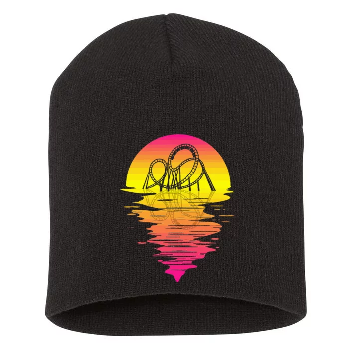 Roller Coaster Retro 80s Vintage Retro Sunset Short Acrylic Beanie