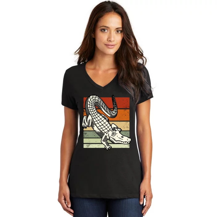 Retro Crocodile Women's V-Neck T-Shirt