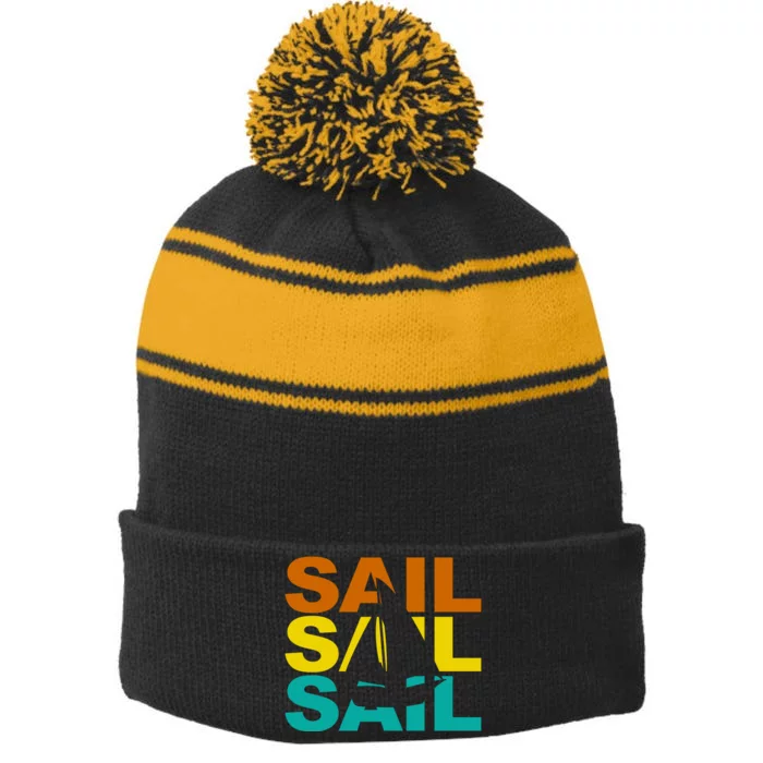 Retro Colorful Sail Sailing Boat Hobby Stripe Pom Pom Beanie