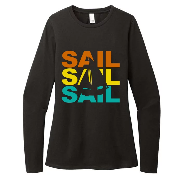 Retro Colorful Sail Sailing Boat Hobby Womens CVC Long Sleeve Shirt