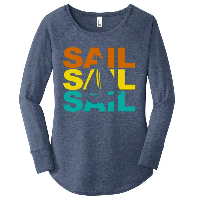 Retro Colorful Sail Sailing Boat Hobby Women's Perfect Tri Tunic Long Sleeve Shirt