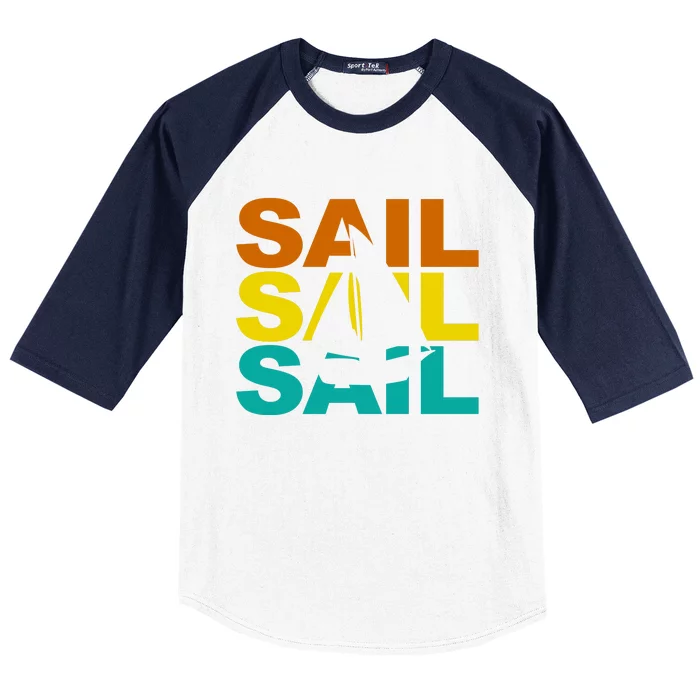 Retro Colorful Sail Sailing Boat Hobby Baseball Sleeve Shirt