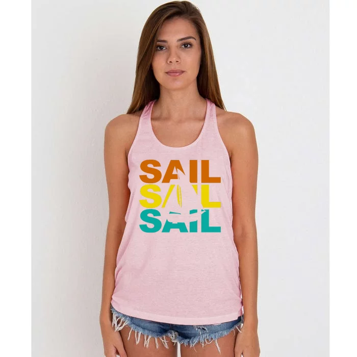 Retro Colorful Sail Sailing Boat Hobby Women's Knotted Racerback Tank