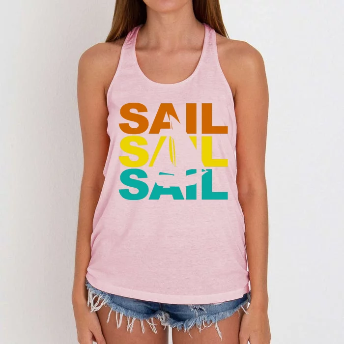 Retro Colorful Sail Sailing Boat Hobby Women's Knotted Racerback Tank