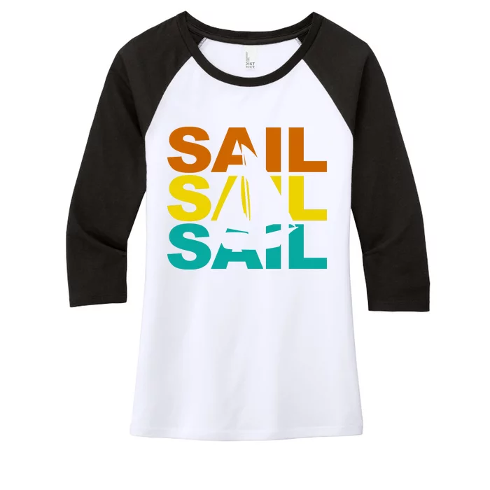 Retro Colorful Sail Sailing Boat Hobby Women's Tri-Blend 3/4-Sleeve Raglan Shirt