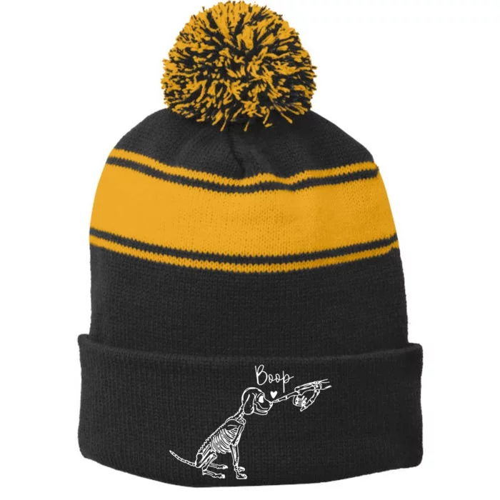 Retro Cute Skeleton Hand Boop Dog Stripe Pom Pom Beanie