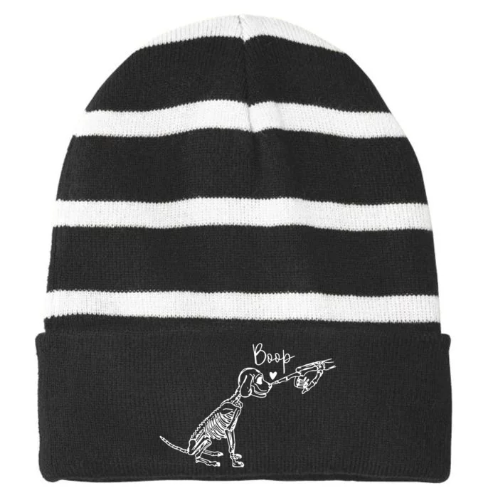 Retro Cute Skeleton Hand Boop Dog Striped Beanie with Solid Band