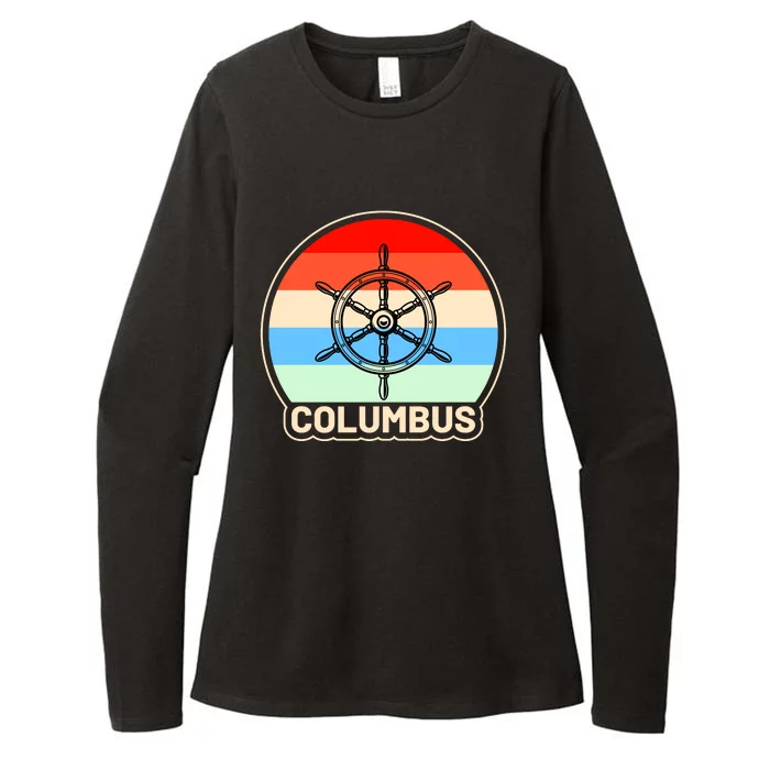 Retro Columbus Ship Wheel Womens CVC Long Sleeve Shirt