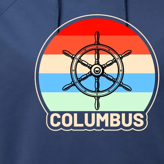 Retro Columbus Ship Wheel Performance Fleece Hoodie