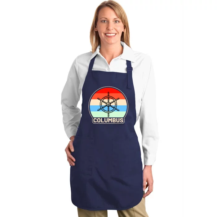 Retro Columbus Ship Wheel Full-Length Apron With Pocket