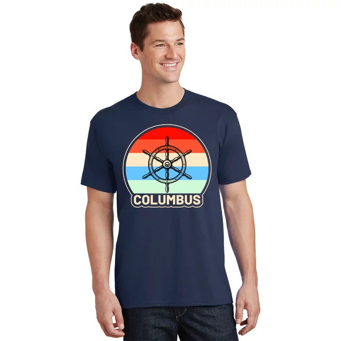 Retro Columbus Ship Wheel T-Shirt